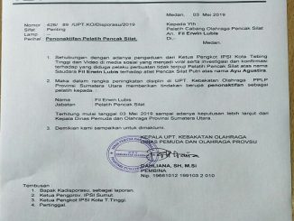 Surat Penonaktifan Pelatih Pencak Silat dari Dinas Pemuda dan Olah Raga Provsu