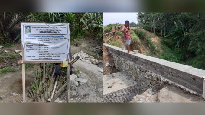 Pembangunan tembok penahan tanah dan gorong gorong di Huta VII yang berukuran 27x5 dan 5x2x1,5 meter dengan pagu anggaran Rp 314,768,000,-.