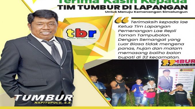 Ketua Tim Lapangan Pemenangan Repli Toman Tampubolon, dengan semangat yang luar biasa memasang baliho di 32 kecamatan