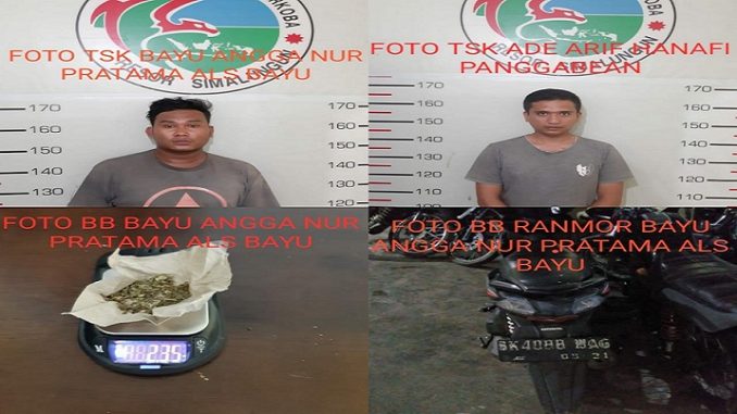 Bayu dan Arif beserta barang bukti satu (1) paket klip kecil diduga berisi narkotika jenis ganja seberat 2,35 gram bruto, satu (1) buah Handphone merek Advan warna hitam dan satu (1) unit sepeda motor Honda Bead warna hitam plat BK 4088 WAG di giring ke kantor Satres Narkoba Polres Simalungun