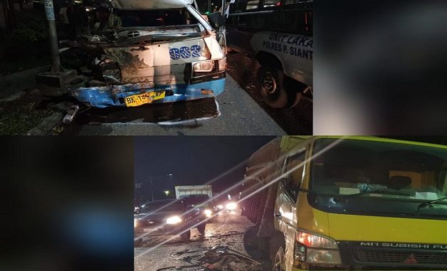 Kecelakaan Mobil minibus L 300 CV Tao Toba Indah nomor polisi (nopol) BK 1497 KP dengan truk Coldt Diesel nopol BB 8210 hari Senin (11/11/2019)