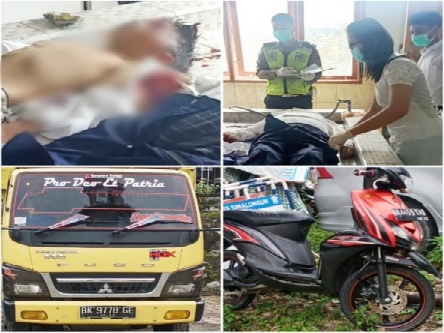 Pengendara sepeda motor BK 4455 TAS, Maslam Samosir (73) berboncengan dengan cucunya Air Langga Wisnu (11) warga Parapat Kecamatan Girsang Sipangan Bolon Kabupaten Simalungun tewas