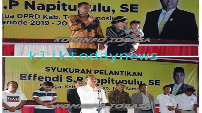 Pelantikan Ketua DPRD Toba Samosir, Efendi Napitupulu, SE, Minggu (26/1/2020) bertempat di Sopo Godang Raja Martua Jalan Pematangsiantar Kec. Porsea