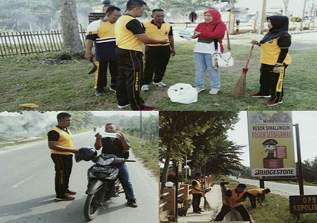 Polsek Serbelawan menggelar gotong royong pembersihan ruangan dan lingkungan di sekitar Mapolsek Sabtu (14/3/2020) pukul 08.30 Wib.