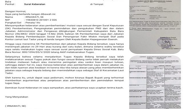 Keterangan Poto : Di Nonjobkan Tanpa Kesalahan, ASN Gugat Bupati Batu Bara, Demikian Laporan Irnawati Kepada Kliktodaynews.com Tentang Surat Keberatannya, Dan Dua Bukti Lampiran Lainnya, Minggu (28/6/2020).q