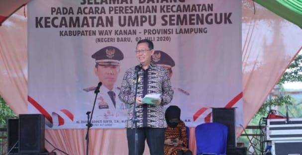 Kecamatan Umpu Semenguk Kabupaten Way Kanan diresmikan oleh Pemerintah Provinsi Lampung, acara peresmian dipusatkan di Eks RSUD Zainal Abidin Pagar Alam Kampung Negeri Baru, Kamis, (2/7/2020).