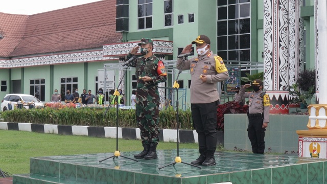 Gabungan TNI-POLRI di Lapangan Apel Kodim 0207 Simalungun Pematang Raya Kabupaten Simalungun Selasa (14/072020) sekira pukul 08.30 WIB.