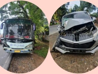 KECELAKAAN mobil penumpang Toyota Avanza nopol BK 1135 WV kontra bus penumpang Intra nopol BK 7357 TV, Senin (05/10/2020) sekira pukul 06.30 WIB