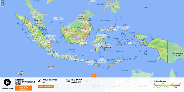 Foto : Analisis InaRISK wilayah yang berpotensi terhadap bahaya kekeringan di Indonesia. (BNPB)