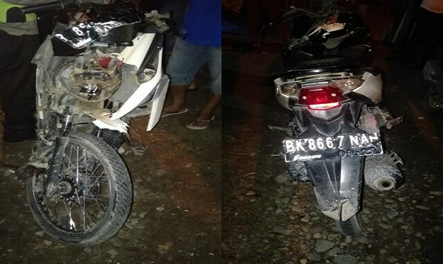 barang bukti kedua kendaraan sepeda motor sudah diamankan Unit Laka Sei Bamban