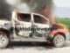 Mobil dinas Badan Pengelola Pajak dan Retribusi Daerah (BPPRD) Kabupaten Batu Bara terbakar di ruas jalan tol Tebing Tinggi - Medan, Rabu (13/1/2021).