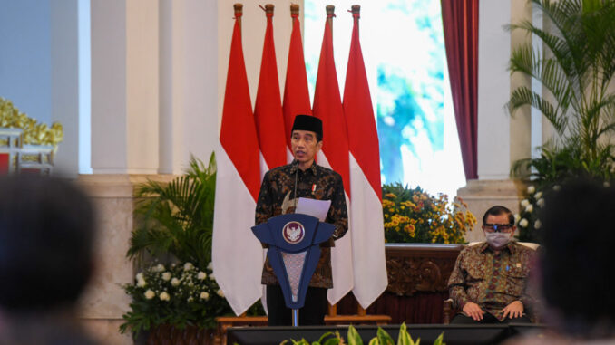 Presiden Jokowi meresmikan PT Bank Syariah Indonesia Tbk., Senin (1/2/2021) siang, di Istana Negara, Jakarta. (Foto: Humas/Ibrahim)