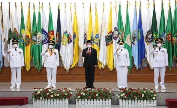 Menteri Dalam Negeri (Mendagri) Tito Karnavian melantik empat pejabat Kementerian Dalam Negeri (Kemendagri) sebagai Pejabat Gubernur. Foto/Dita Angga