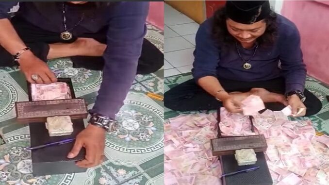 Viral video pria di Bekasi gandakan uang (Tangkapan layar)