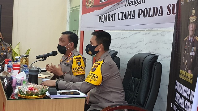 Kapolda Sumut Irjen Pol RZ Panca Putra, saat coffee morning bersama Kadinkes Sumut, Kepala BPBD, serta PJU Poldasu di Mapolda Sumut, Sabtu (20/3).