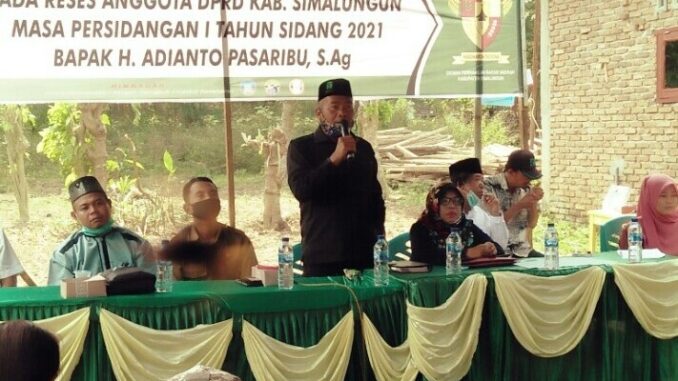 ANGGOTA komisi I DPRD Kabupaten Simalungun dari Fraksi PPP, H Adianto Pasaribu S.Ag gelar Reses Masa Persidangan I Tahun 2021 , Senin (15/03/2021) sekira pukul 14.00 WIB