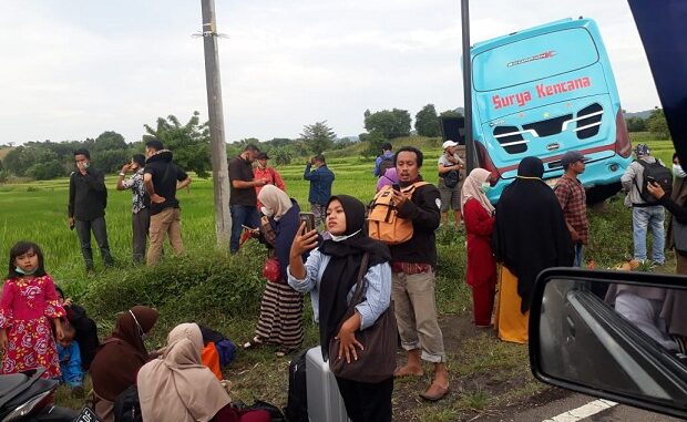 Bus Surya Kencana EA 7280 SB yang dikemudikan Syafruddin Boli juga terjun ke sawah. Bus tersebut mengangkut puluhan penumpang.